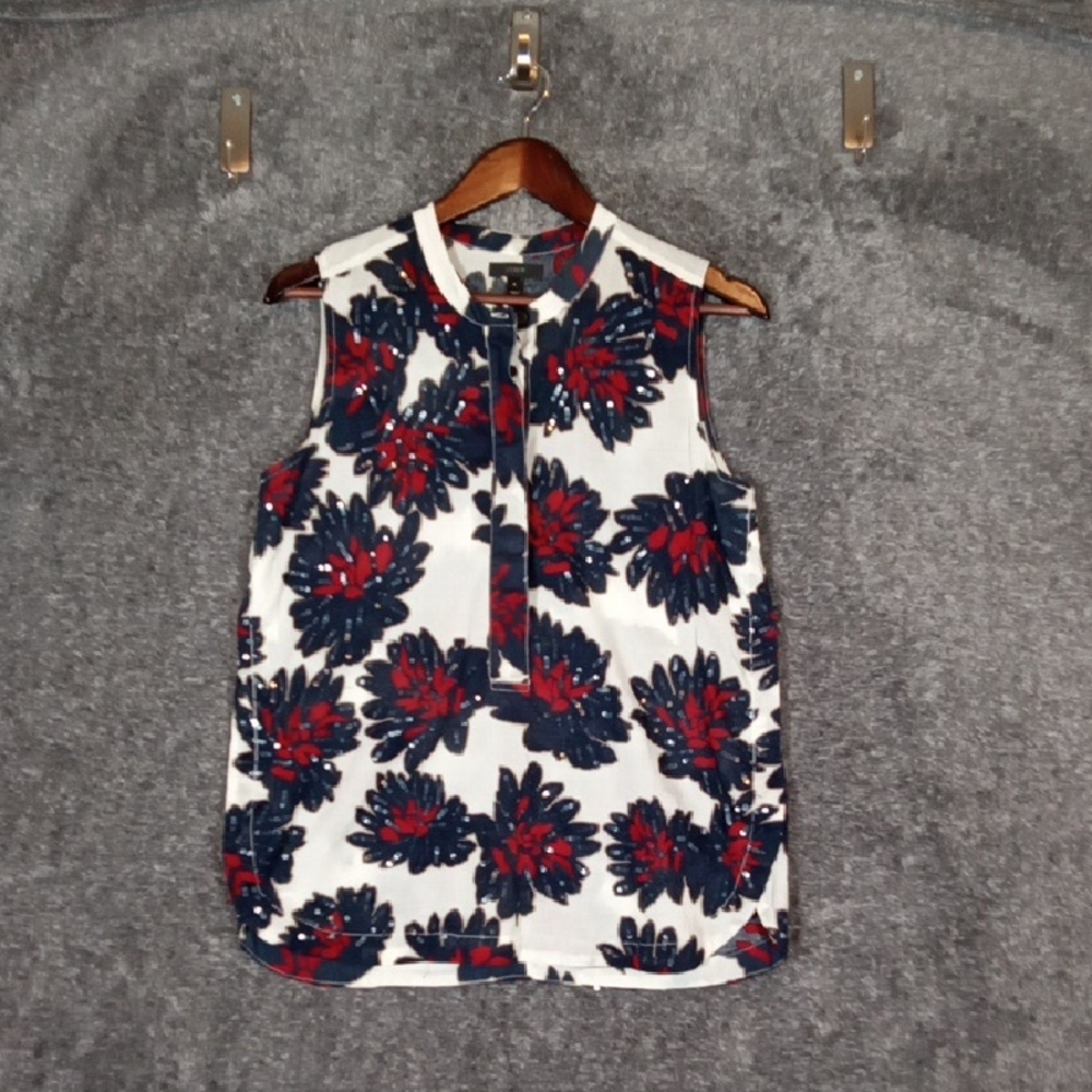 J. Crew Sequin Floral Sleeveless Blouse Top Sheer Office 4 Of July Womens 4